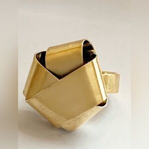 ALEXIS BITTAR • Rare Folded Satin Brushed Gold Metal Ribbon Knot Roxbury Ring